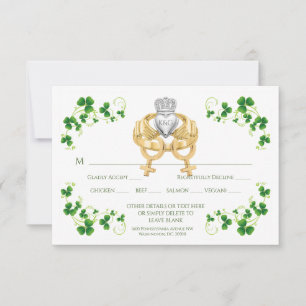 Irish Claddagh Ring und Kleeblätter RSVP Karte