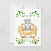 Irish Claddagh Ring und Kleeblätter Save The Date (Vorderseite)