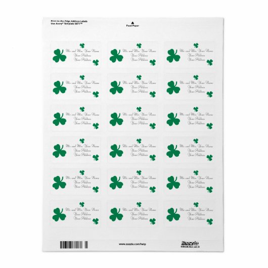 Irish Clover Custom Address Labels Adressaufkleber (Vorne)