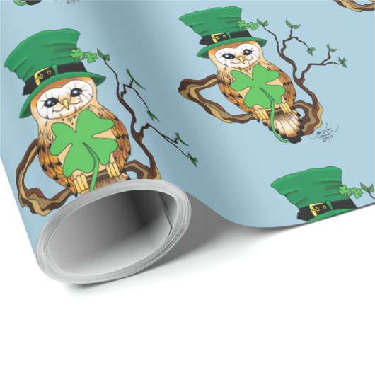 Irish Clovers Owl Green Geschenkpapier (Rolleneckpunkt)