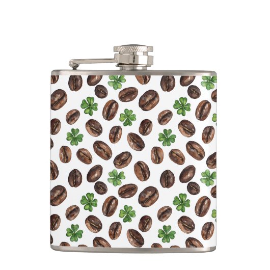 Irish Coffee Beans and Shamrocks Funny Design Flachmann (Vorderseite)