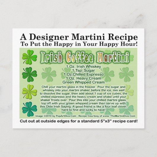 Irish Coffee St. Patrick's Day Martini Rezept Card Postkarte (Vorderseite)