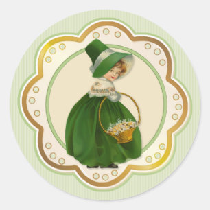 Irish Colleen and Basket Runder Aufkleber