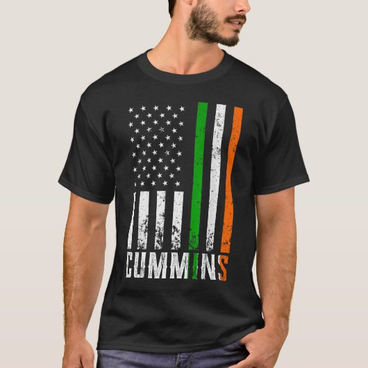 Irish CUMMINS Family American Flag Ireland Flag T-Shirt (Vorderseite)