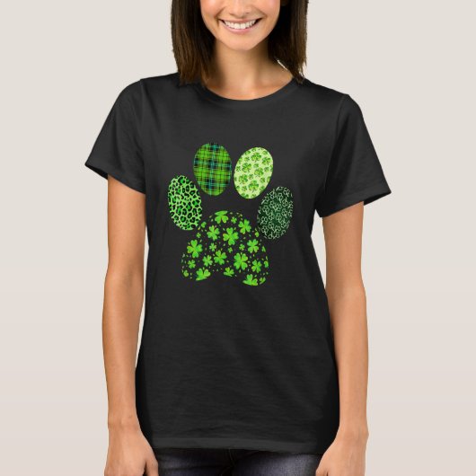 Irish Cute Dog Paw Clovers St Patrick's Day Lucky T-Shirt (Vorderseite)