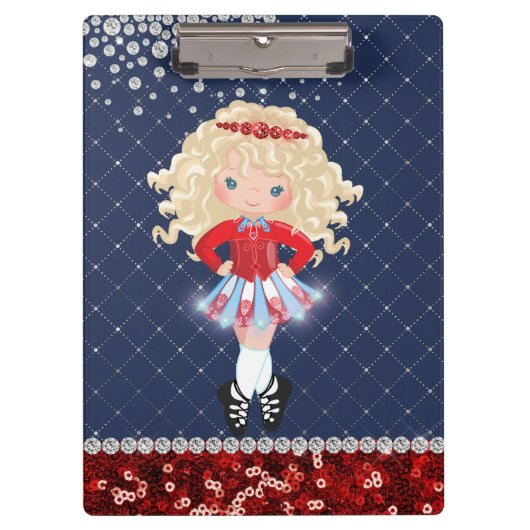 Irish Dance Blond Girl Soft Shoe Blue, Red Klemmbrett (Vorderseite)
