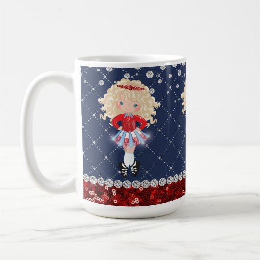 Irish Dance Blond Girl Soft Shoes Red, Blue Kaffeetasse (Links)