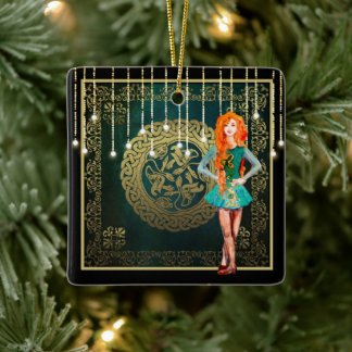 Irish Dance Green und Gold Celtic Knot Christmas Keramikornament