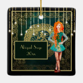 Irish Dance Green und Gold Celtic Knot Christmas Keramikornament (Rückseite)
