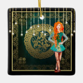 Irish Dance Green und Gold Celtic Knot Christmas Keramikornament (Vorderseite)