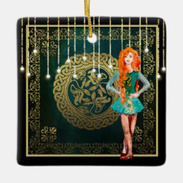 Irish Dance Green und Gold Celtic Knot Christmas Keramikornament