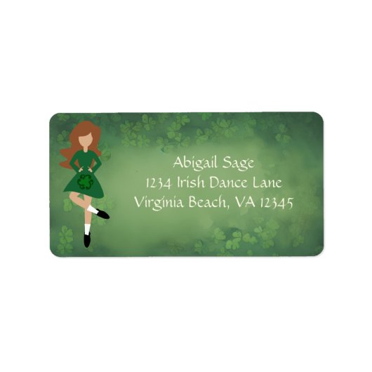 Irish Dancer - Brown Hair - Clovers Dance Address Adressaufkleber (Vorne)