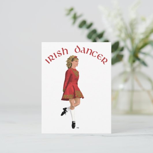 Irish Dancer in Red Postkarte (Stehend Vorderseite)