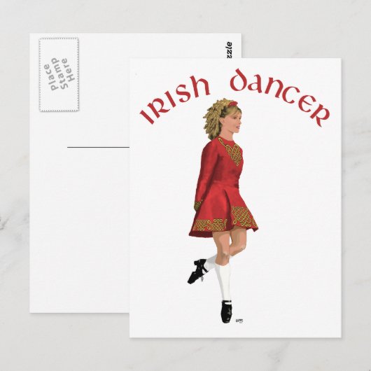 Irish Dancer in Red Postkarte (Vorne/Hinten)
