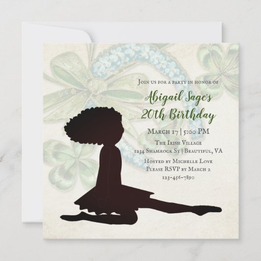 Irish Dancer, Kleeblatt und Horseshoe Birthday Inv Einladung (Vorderseite)