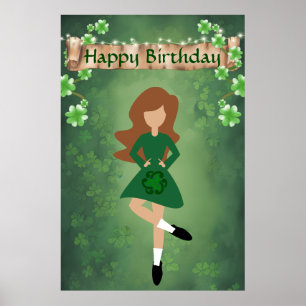 Irish Dancer mit Brown Hair Happy Birthday Dance Poster