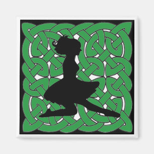 Irish Dancer on Green Celtic Knot Magnet