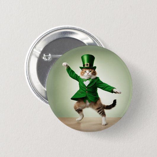 Irish Dancing Cat leprechaun St Patrick's Day Butt Button (Vorne & Hinten)