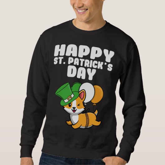 Irish Dog Green Shamrock   Happy St Patricks Day Sweatshirt (Vorderseite)