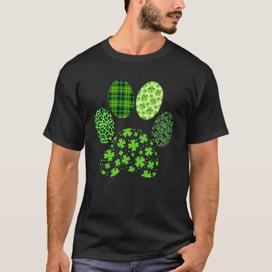 Irish Dog Paw Clovers St Patricks Day Leopard Plai T-Shirt (Vorderseite)