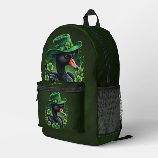 Irish Elegance, The Black Swan of St Patrick Bedruckter Rucksack (Rückseitige Ecke Rechts)