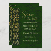 Irish Elegant Gold Abstrakt Dark Green Wedding Save The Date (Vorne/Hinten)