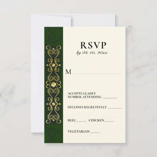 Irish Elegant Gold Artwork Abstrakt Green Wedding RSVP Karte (Vorderseite)