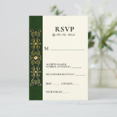 Irish Elegant Gold Artwork Abstrakt Green Wedding RSVP Karte (Stehend Vorderseite)
