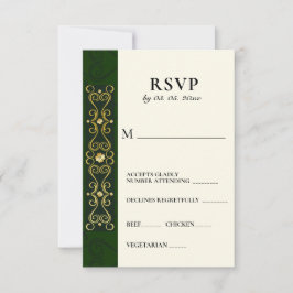 Irish Elegant Gold Artwork Abstrakt Green Wedding RSVP Karte