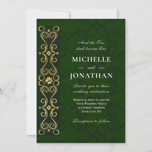 Irish Elegant Gold Artwork on Green Christlich Einladung (Vorderseite)