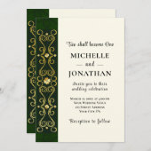 Irish Elegant Gold Dark Green Christlich Wedding Einladung (Vorne/Hinten)