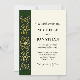 Irish Elegant Gold Dark Green Christlich Wedding Einladung