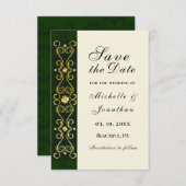 Irish Elegant Gold Dark Green Wedding Save The Date (Vorne/Hinten)