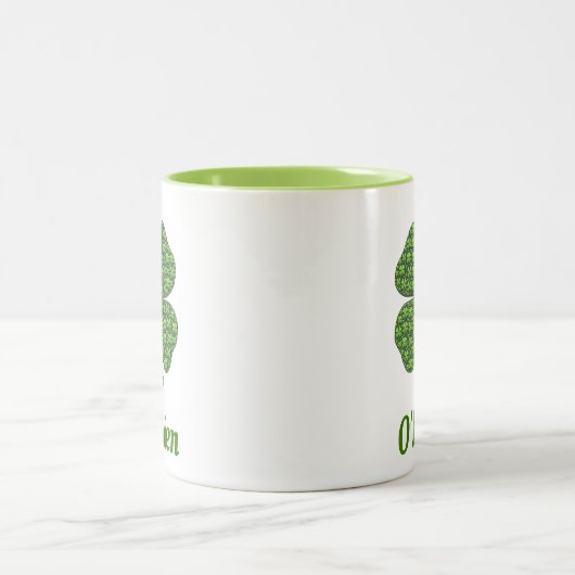 Irish Family Name Vierblättriges Kleeblatt Kleebla Zweifarbige Tasse (Mittel)