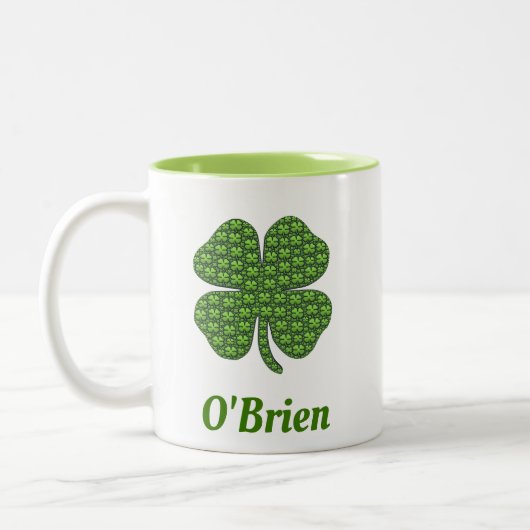 Irish Family Name Vierblättriges Kleeblatt Kleebla Zweifarbige Tasse (Links)
