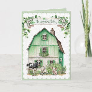 Irish Farmhouse   Grüne Scheune   Geburtskarte Karte