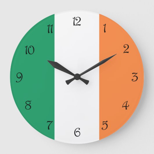 Irish Flag Black Script Numbers wccn Große Wanduhr (Vorderseite)