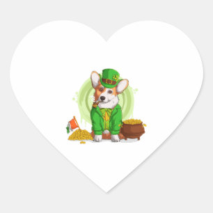 Irish Flag Corgi Hund rauchen ein Stück, Kleeblatt Herz-Aufkleber