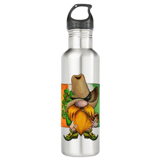 Irish Flag Cowboy Gnome Monogram Edelstahlflasche (Vorderseite)
