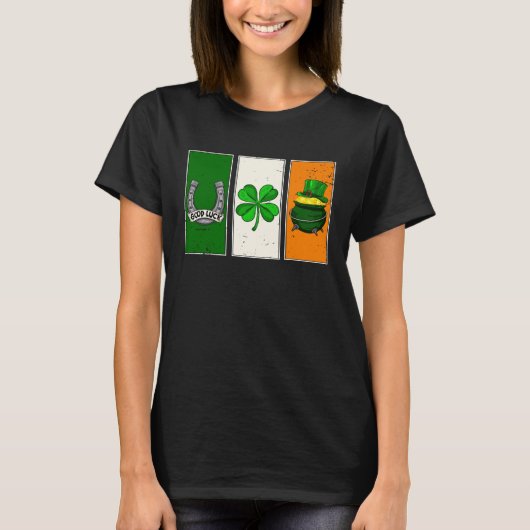 Irish Flag Green White Orange Horseshoe Leprechaun T-Shirt (Vorderseite)