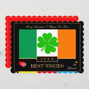 Irish Flag & Happy New Year/Best Wishings Kleeblat Feiertagskarte