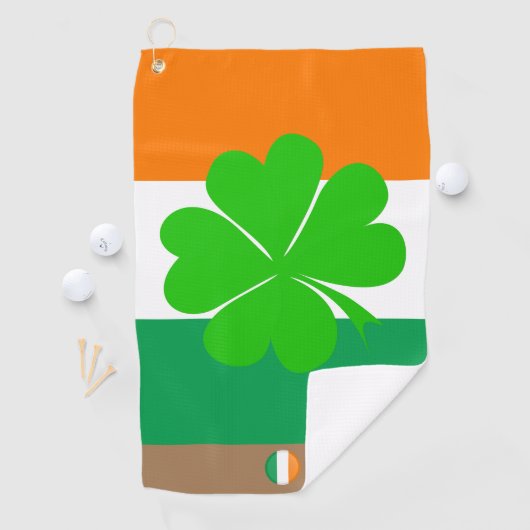 Irish Flag & Ireland mit Monogramm Golf Kleeblatt Golfhandtuch (Insitu)