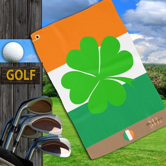 Irish Flag & Ireland mit Monogramm Golf Kleeblatt Golfhandtuch