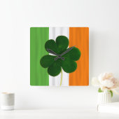 Irish Flag Ireland Shamrock Clover Ireland Quadratische Wanduhr (Zuhause)