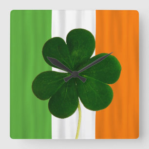 Irish Flag Ireland Shamrock Clover Ireland Quadratische Wanduhr