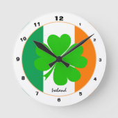 Irish Flag & Ireland Trendmode /Kleeblatt Runde Wanduhr (Vorderseite)