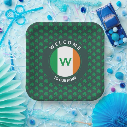 Irish Flag Kleeblatt für die Bezeichnung Monogram Pappteller (Party)