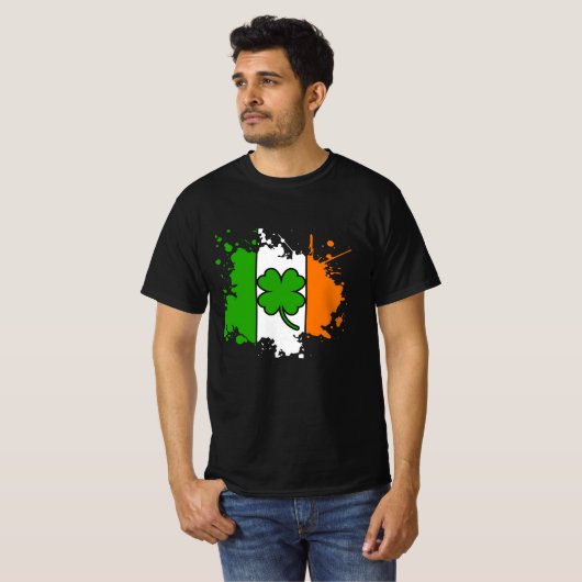 Irish Flag Kleeblatt St Patricks Day Black Graphic T-Shirt (Vorne ganz)