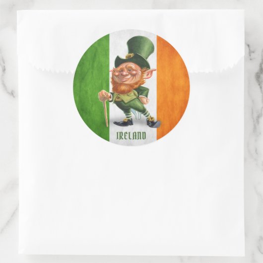 IRISH FLAG LEPRECHAUN RUNDER AUFKLEBER (Tasche)
