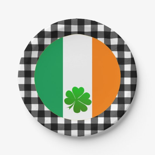 Irish Flag Plate, Kleeblatt, Büffel kariert, Irlan Pappteller (Vorderseite)